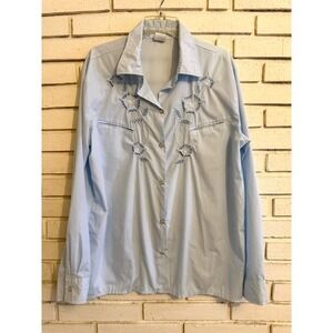Napoleon Dynamite Pedro Embroidered Western Shirt Blue Floral Pearl Snap Sz Lg